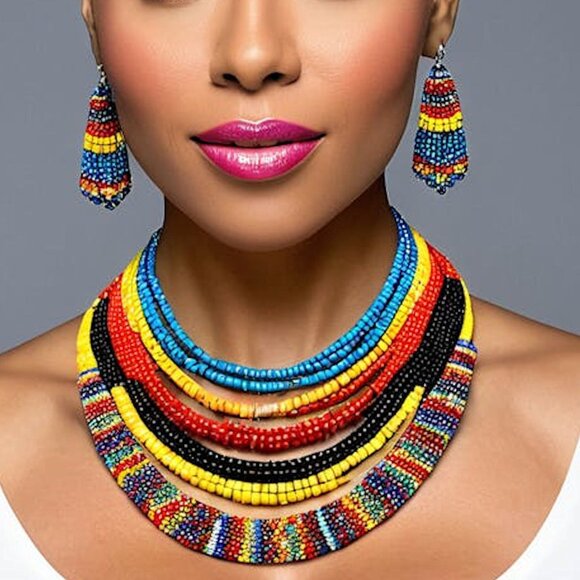 Multicolored Multi-necklace Jewelry Set, Colorful Jewelry, Colorful Jewelry Set - Picture 2 of 4